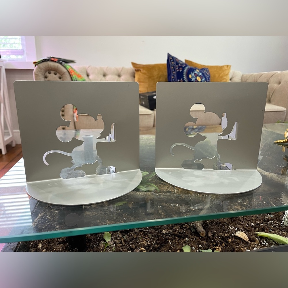 2 Disney Mickey Mouse Collection Die Cut Bookends Michael Graves 6.5" x 5.5"